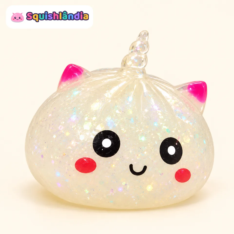 Bao Unicórnio Glitter Branco pérola